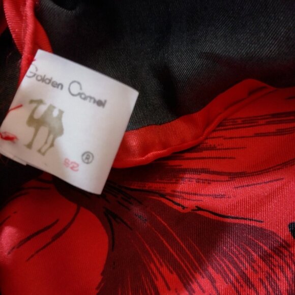 Golden Camel Silk Scarf Hand Rolled Black Red Floral Rectangle Fashion 16x58" - Picture 10 of 11